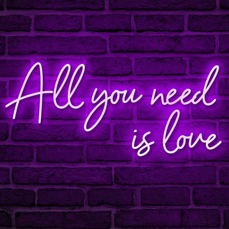 Неоновая настенная лампа All You Need is Love Neon Wall Lamp Фиолетовый Прозрачный Фиолетовый в Нижнем Новгороде | Loft Concept 