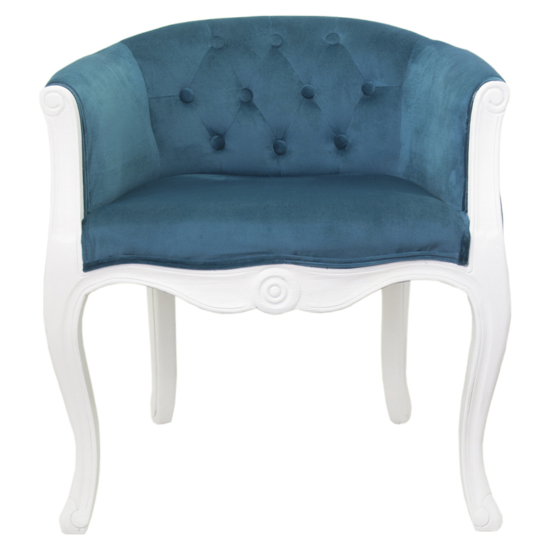 Кресло низкое в стиле прованс Louis French Armchair white and blue velour Бирюзовый Белый в Нижнем Новгороде | Loft Concept 