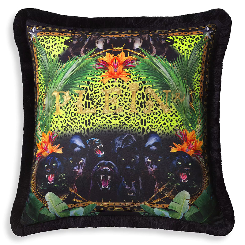 Подушка Philipp Plein Cushion Silk Jungle 50 x 50 Черный Мульти в Нижнем Новгороде | Loft Concept 