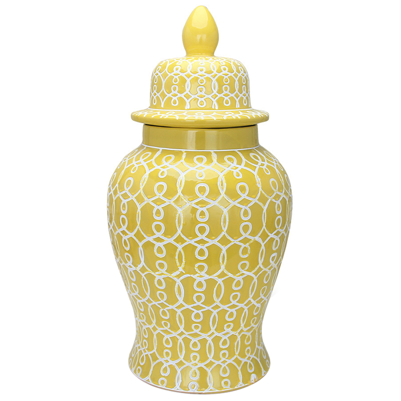 Ваза с крышкой Ceramic Yellow White Ornament Vase Желтый Белый в Нижнем Новгороде | Loft Concept 