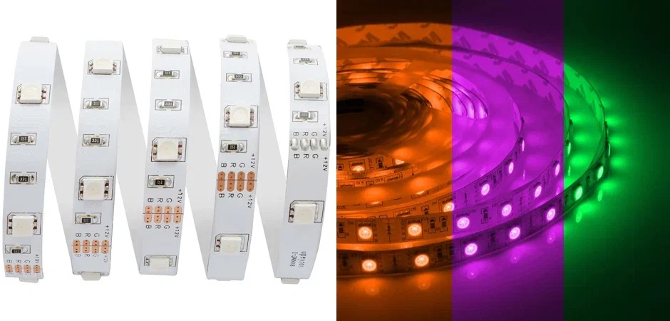 Светодиодная лента 7,2W/m 30LED/m 5050SMD разноцветная 5M - фото №1