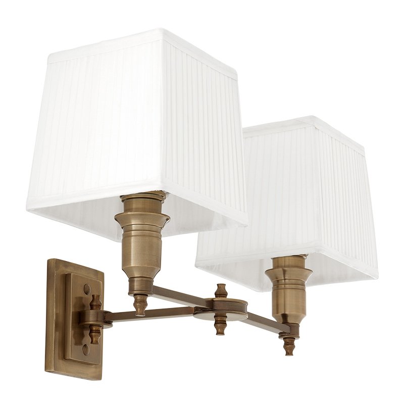 Бра Wall Lamp Lexington Double Brass+White Латунь Античная полированная Белый в Нижнем Новгороде | Loft Concept 