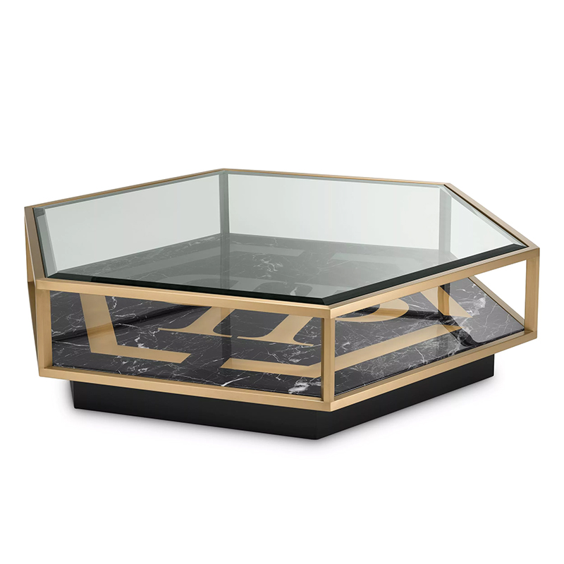 Кофейный стол Philipp Plein Coffee Table Falcon View Прозрачное Стекло Черный Золотой в Нижнем Новгороде | Loft Concept 