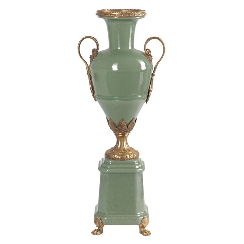 Ваза зеленого цвета из фарфора на высокой подставке с бронзовыми ручками Eden Garden porcelain and bronze Зеленый Бронза Ваза зеленого цвета из фарфора на высокой подставке с бронзовыми ручками Eden Garden porcelain and bronze Зеленый Бронза в Нижнем Новгороде | Loft Concept