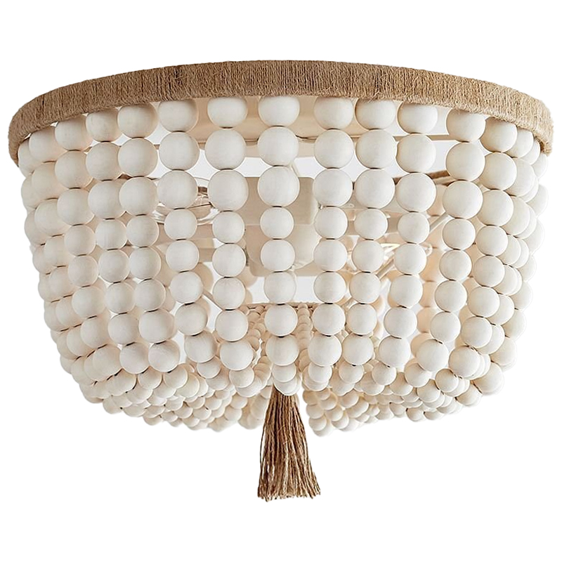 Круглый потолочный светильник украшенный круглыми белыми бусинами Wooden Beads Ceiling lamp Белый Коричневый в Нижнем Новгороде | Loft Concept 