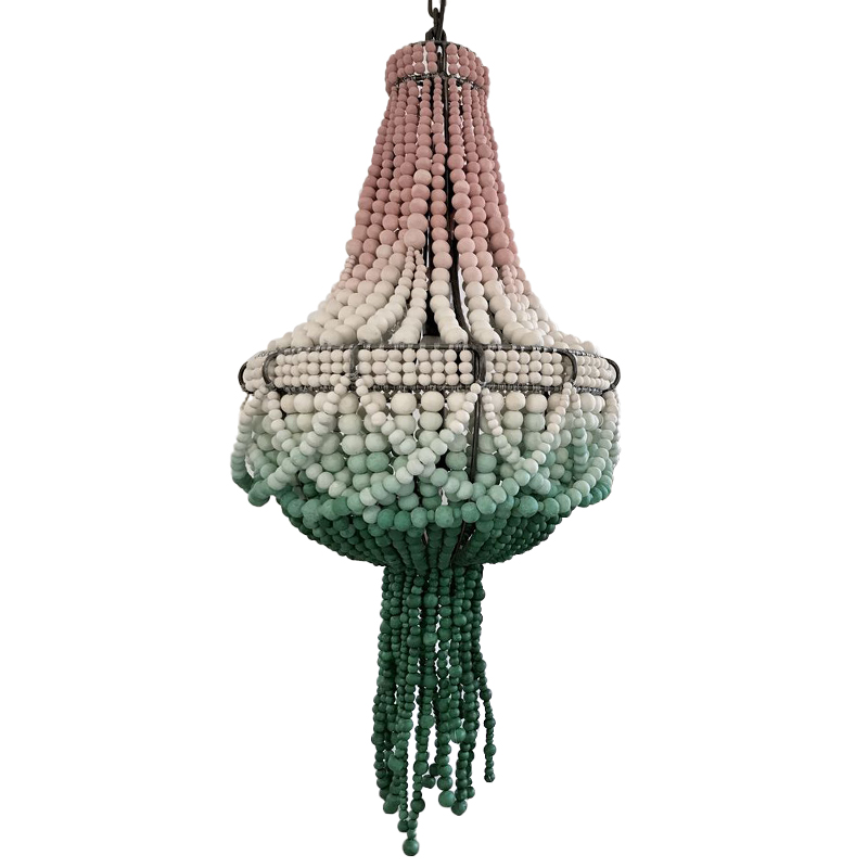 Люстра каплевидной формы с декором из круглых бусин Ombre Green Pink Chandelier Розовый Молочный Зеленый в Нижнем Новгороде | Loft Concept 