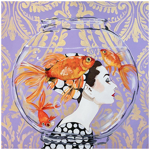 Картина Audrey Fishbowl on Lavender Damask Background Мульти в Нижнем Новгороде | Loft Concept 