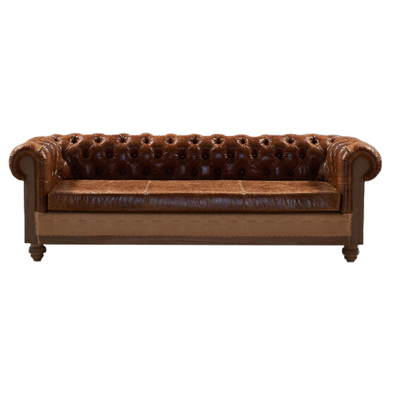 Диван Deconstructed Chesterfield Sofa triple Brown leather Коричневый ivory ( слоновая кость ) в Нижнем Новгороде | Loft Concept 