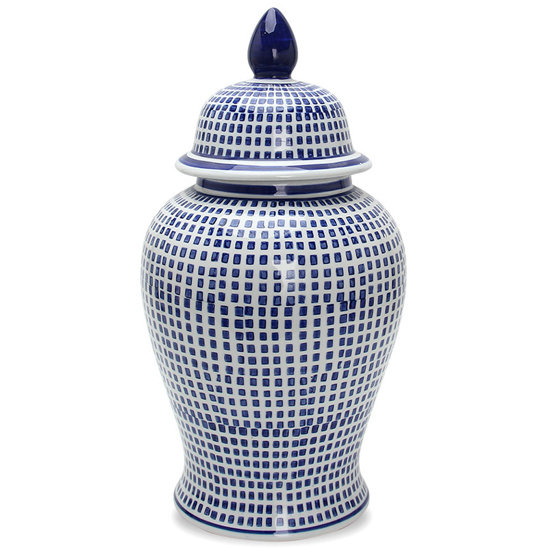 Ваза с крышкой Oriental Blue & White Square Pattern Vase Белый Синий в Нижнем Новгороде | Loft Concept 