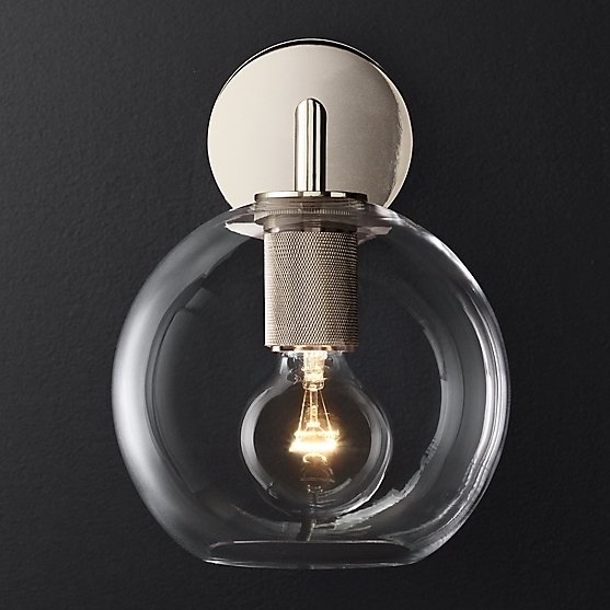 Бра RH Utilitaire Globe Shade Single Sconce Silver Прозрачное Стекло Никель в Нижнем Новгороде | Loft Concept 