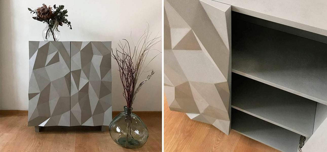 Комод с большими угловыми фигурами с одной секцией, 2 полки Geometric Greece - фото