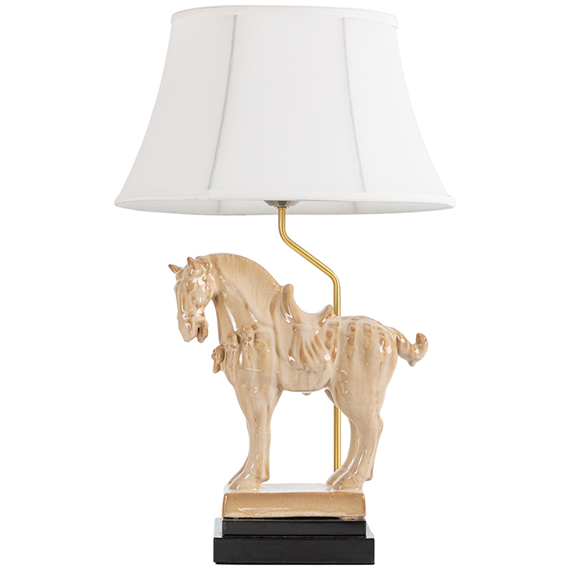 Настольная лампа Dynasty Tang Horse Sculpture Lampshade Бежевый Коричневый Белый Латунь в Нижнем Новгороде | Loft Concept 