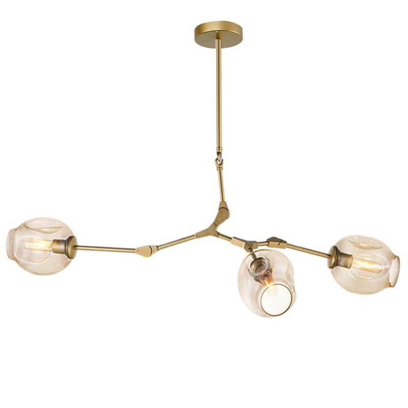 Люстра Сrumpled Glass Bubble Chandelier Gold 3 плафона Прозрачный (Transparent) Янтарь (Amber) в Нижнем Новгороде | Loft Concept 