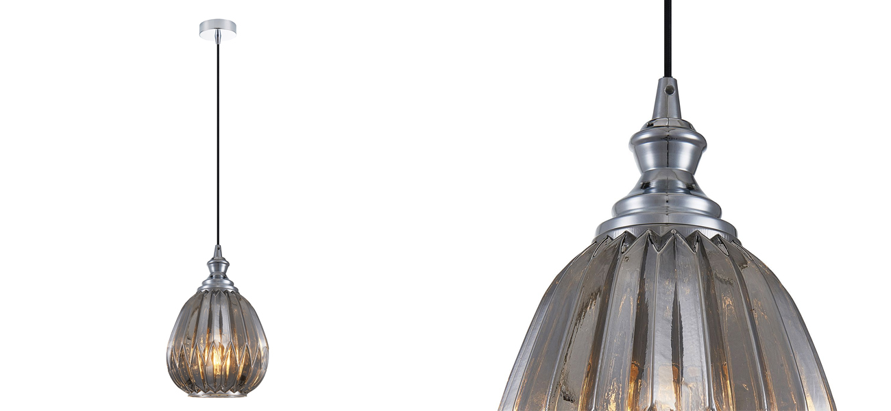 Подвесной светильник с рельефным зеркально-серым плафоном Eustoma 19 см - фото