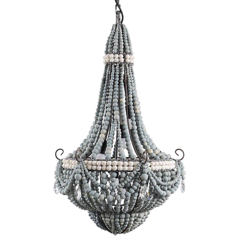 Люстра каплевидной формы украшенная серыми бусинами Wooden Beads Grey Chandelier Серый Белый Черный в Нижнем Новгороде | Loft Concept 