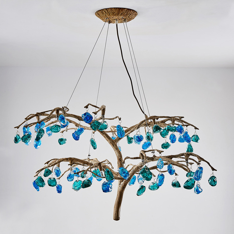 Люстра Precious Tree Chandelier Винтажное Светлое Золото Синий Бирюзовый в Нижнем Новгороде | Loft Concept 