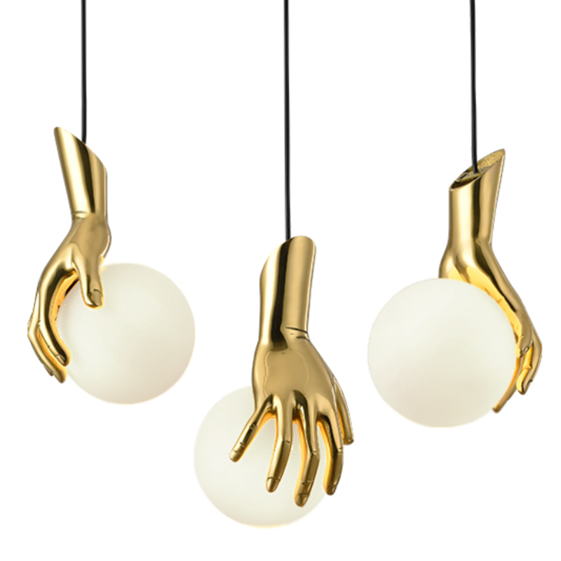 Подвесной светильник Золотая рука Gold Hand Pendant lamp Глянцевое золото Прозрачный белый в Нижнем Новгороде | Loft Concept 