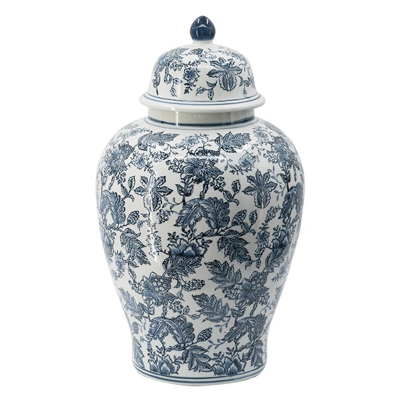 Ваза с крышкой и бело-синим цветочным узором Blue & White Ornament Белый Синий Ваза с крышкой и бело-синим цветочным узором Blue & White Ornament Белый Синий в Нижнем Новгороде | Loft Concept