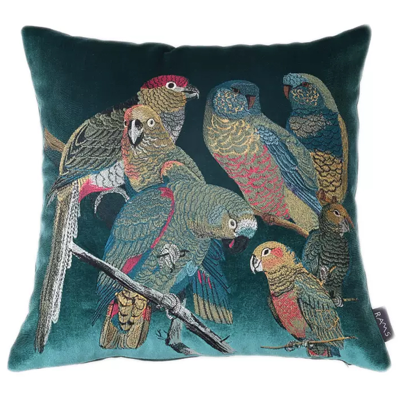 Декоративная подушка с вышивкой Embroidery Parrots Pillow Green Зеленый Мульти в Нижнем Новгороде | Loft Concept 