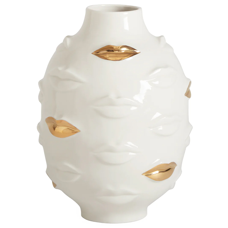 Ваза Jonathan Adler Gilded Gala Round Vase Глянцевое золото Белый в Нижнем Новгороде | Loft Concept 