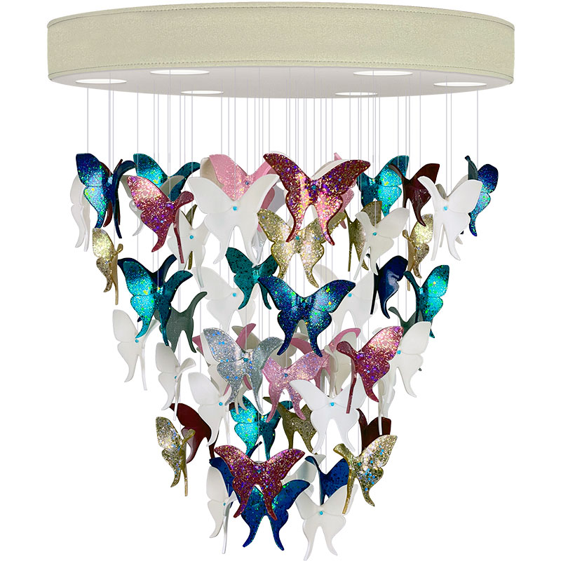 Люстра Цветные Бабочки Жемчужно-серая база Night Butterflies Chandelier Multi Color Бежево-серый Мульти в Нижнем Новгороде | Loft Concept 