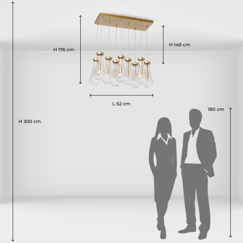 Люстра с 9-ю прозрачными стеклянными плафонами в форме капли Lucid Rain  в Нижнем Новгороде