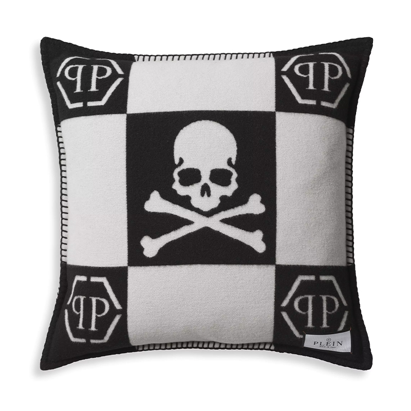 Подушка Philipp Plein Cushion Cashmere Skull 45 x 45 Black Черно-белый в Нижнем Новгороде | Loft Concept 