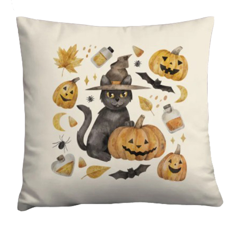 Подушка Halloween Pumpkin Cat Белый Оранжевый Серый в Нижнем Новгороде | Loft Concept 