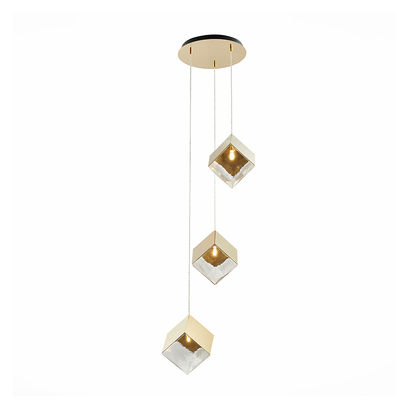 Потолочная люстра Pyrite Chandelier gold cube 3 Золотой Прозрачный в Нижнем Новгороде | Loft Concept 