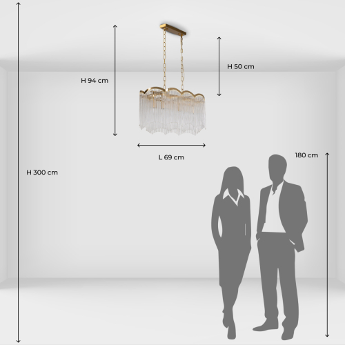 Люстра прямоугольная на цепях с прозрачными трубками и волнистым краем Nembus в Нижнем Новгороде