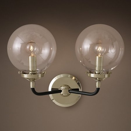 Бра Bistro Globe Clear Glass Double Sconce Nickel  в Нижнем Новгороде | Loft Concept 