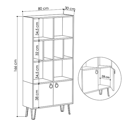 Стеллаж прямой цвета древесины с полками и 2-мя белыми дверцами BENE BOOKCASE OAK в Нижнем Новгороде