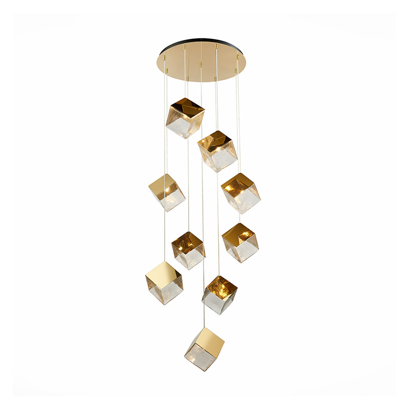 Потолочная люстра Pyrite Chandelier gold cube 9 Золотой Прозрачный в Нижнем Новгороде | Loft Concept 