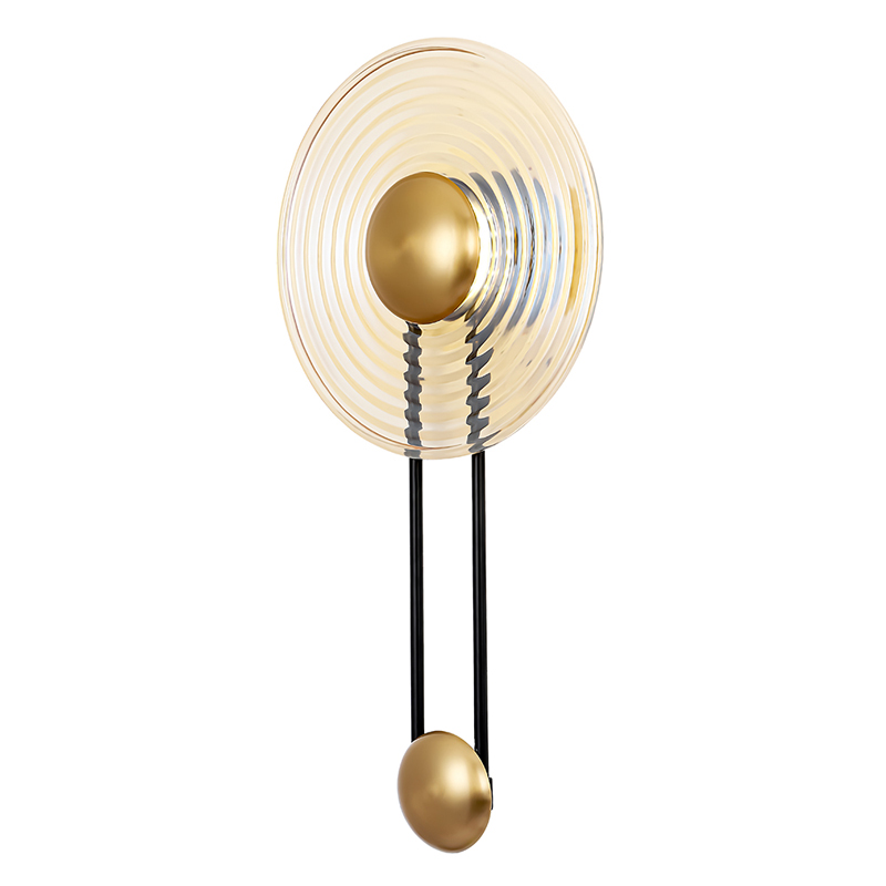Бра с круглым рифленым плафоном янтарного цвета Savio Glass Disc Light Латунь Черный Янтарный Бра с круглым рифленым плафоном янтарного цвета Savio Glass Disc Light Латунь Черный Янтарный в Нижнем Новгороде | Loft Concept