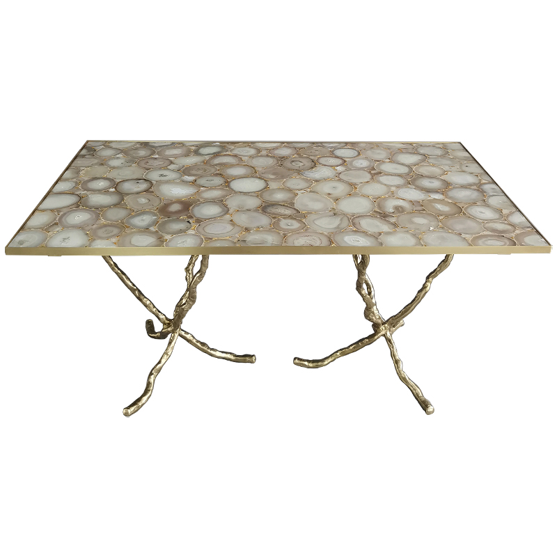 Обеденный стол Agate Design Beige Gold Dining Table Золотой Бежевый Бежево-серый в Нижнем Новгороде | Loft Concept 