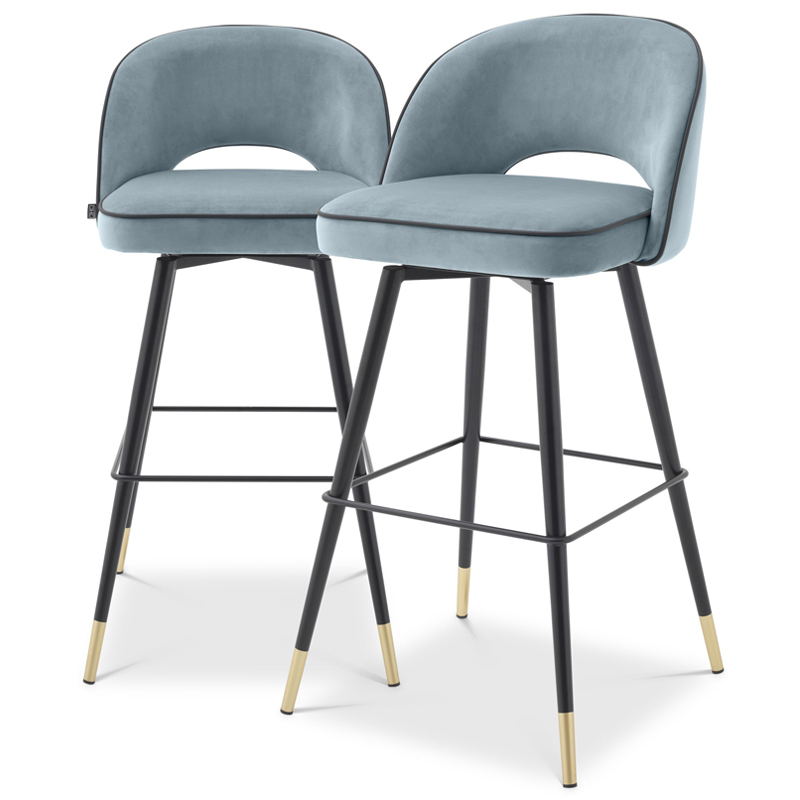 Комплект барных стульев Eichholtz Bar Stool Cliff set of 2 blue Черный Латунь Голубой пастельный в Нижнем Новгороде | Loft Concept 