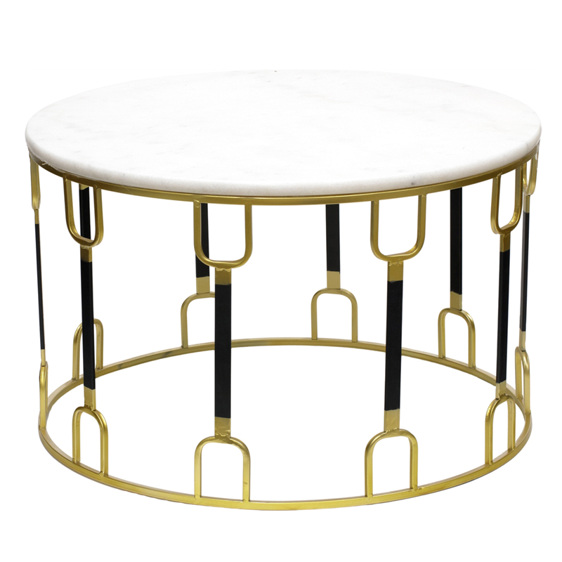 Приставной стол Dorius Side Table white marble Латунь Черный Белый Мрамор Bianco в Нижнем Новгороде | Loft Concept 