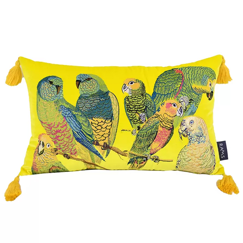 Декоративная подушка с вышивкой Embroidery Parrots Long Pillow Yellow Желтый Мульти в Нижнем Новгороде | Loft Concept 