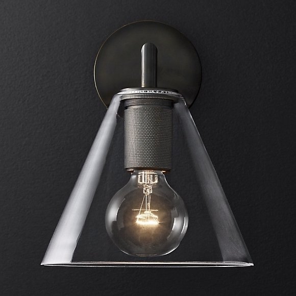 Бра RH Utilitaire Funnel Shade Single Sconce Black Прозрачное Стекло Темная бронза в Нижнем Новгороде | Loft Concept 