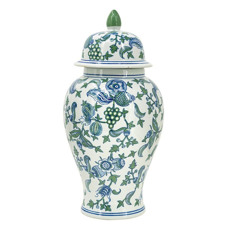 Ваза с крышкой и зелено-голубым рисунком на белом фоне 51 см Blue & White Ornament Белый Синий Ваза с крышкой и зелено-голубым рисунком на белом фоне 51 см Blue & White Ornament Белый Синий в Нижнем Новгороде | Loft Concept