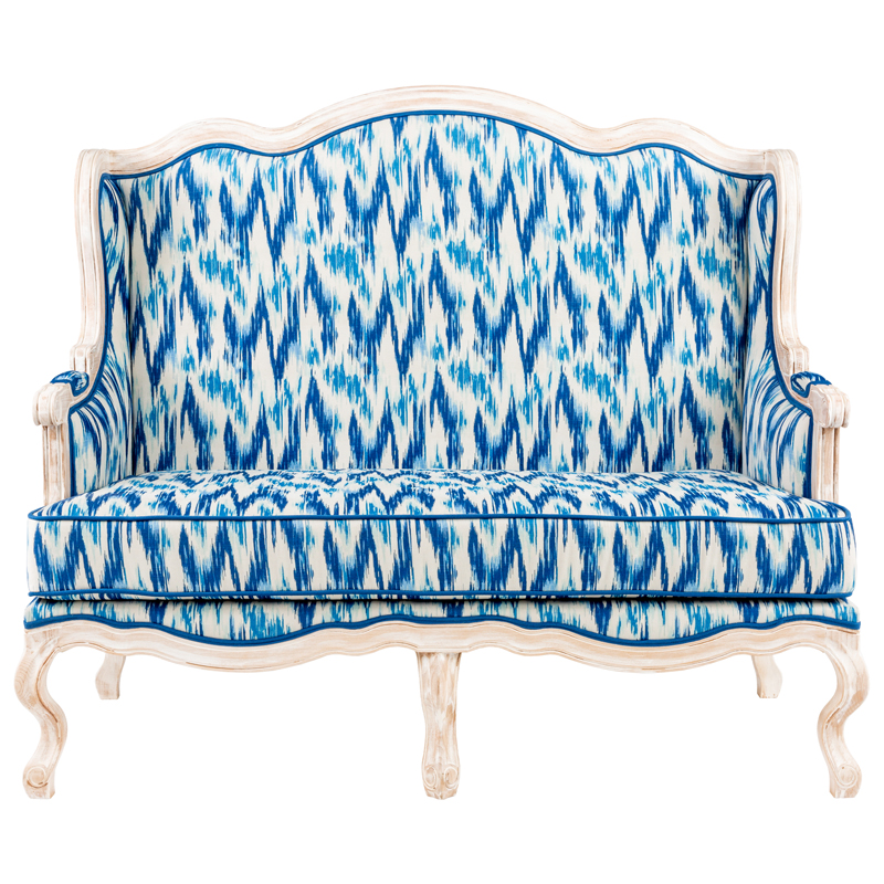 Двухместный диван с голубым узором Ikat Pattern Белый Голубой в Нижнем Новгороде | Loft Concept 