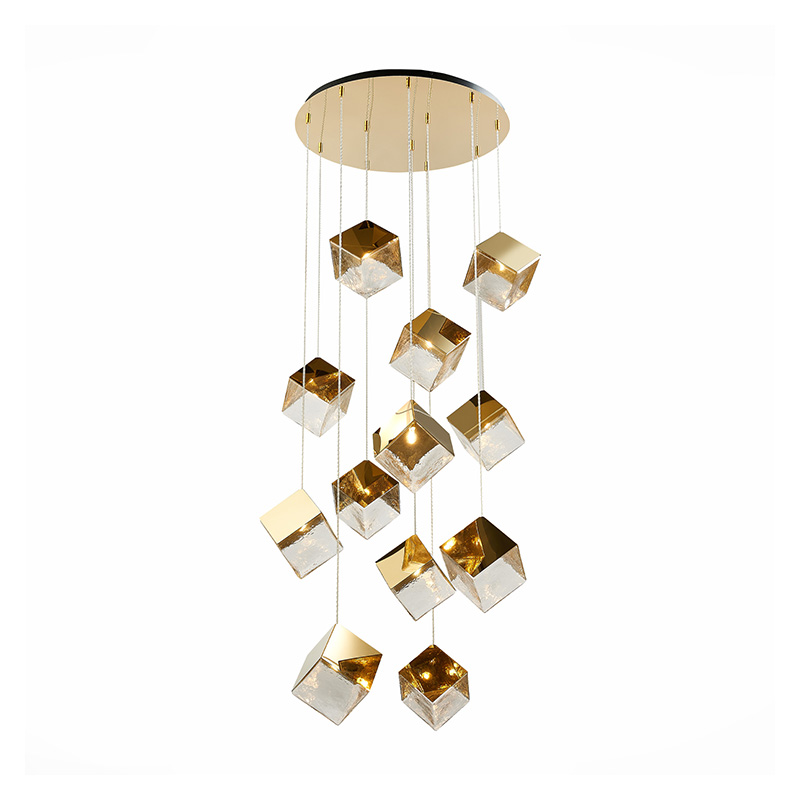 Потолочная люстра Pyrite Chandelier golden cube 12 Золотой Прозрачный в Нижнем Новгороде | Loft Concept 