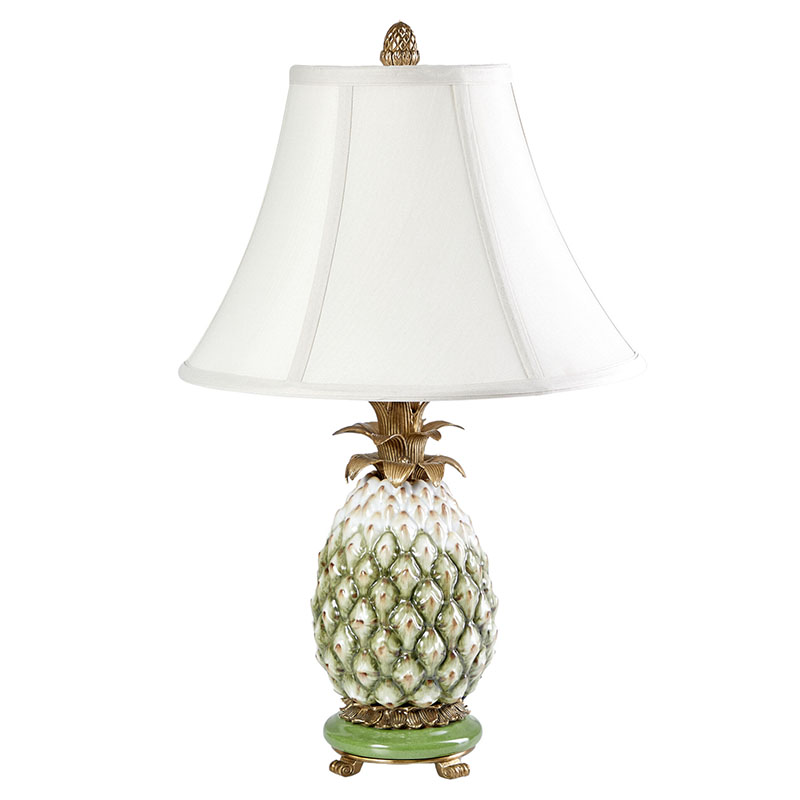 Настольная лампа с каркасом и декором в виде ананаса из фарфора и бронзы Pineapple Lamp Белый Зеленый Бронза в Нижнем Новгороде | Loft Concept 