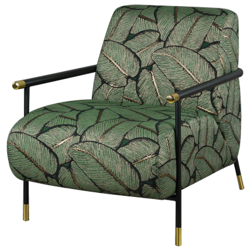 Кресло с Цветным принтом Листья Foliage Armchair Green Зеленый Черный в Нижнем Новгороде | Loft Concept 