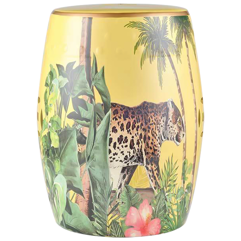 Керамический табурет Leopard Tropical Animal Ceramic Stool Yellow Желтый Коричневый Зеленый в Нижнем Новгороде | Loft Concept 