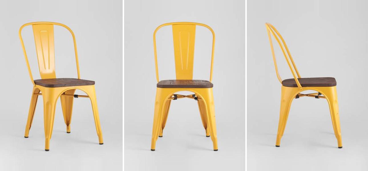 Стул Tolix Желтый Металл Деревянное Сидение - фото