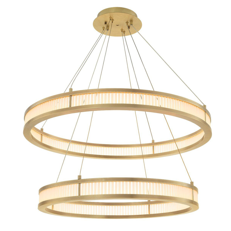 Люстра Eichholtz Chandelier Damien Double Brass Латунь Античная полированная Белое матовое стекло в Нижнем Новгороде | Loft Concept 