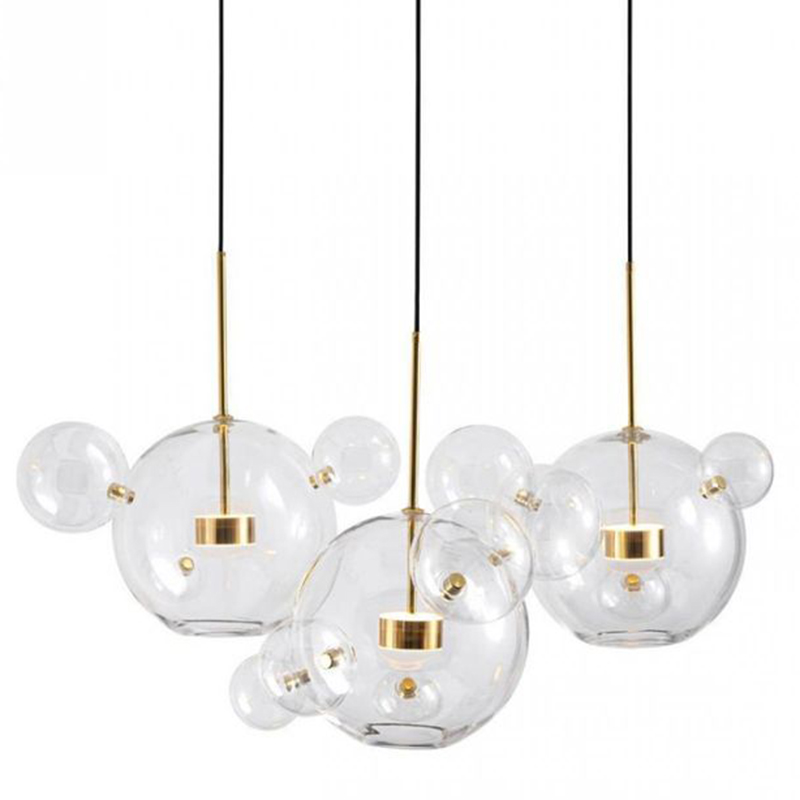 Светодиодный светильник Giopato & Coombes Bubble Chandelier Linear Circle 3 плафона Белый Золотой Прозрачное Стекло в Нижнем Новгороде | Loft Concept 