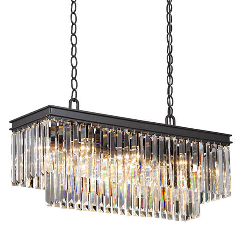 Люстра RH 1920s Odeon Clear Glass Rectangular Chandelier Black iron Длина 80 Прозрачное Стекло Черный матовый в Нижнем Новгороде | Loft Concept 