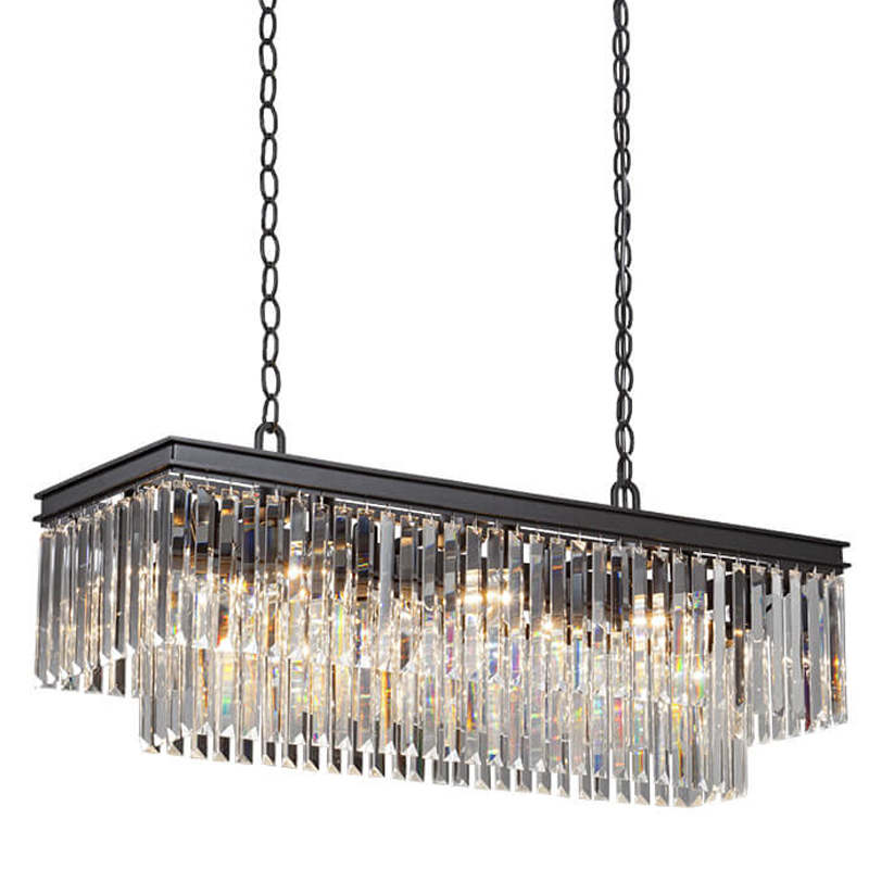 Люстра RH 1920s Odeon Clear Glass Rectangular Chandelier Black iron 100 Черный матовый Прозрачное Стекло в Нижнем Новгороде | Loft Concept 